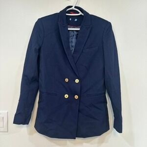 J Mclaughlin Womens Blazer 2 Navy Blue Double Breasted Career Stretch Jacket